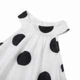Women's Polka Dot Halter Neck Low Back Crop Top and Slim Waist Cascading Ruffle Long Skirt Set