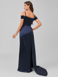 Women's Rhinestone Waist Trim Slit Strap Evening Gown