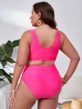 Plus Size Women's V-Neck Colorblock High-Waist Two-Piece Bikini Swimsuit