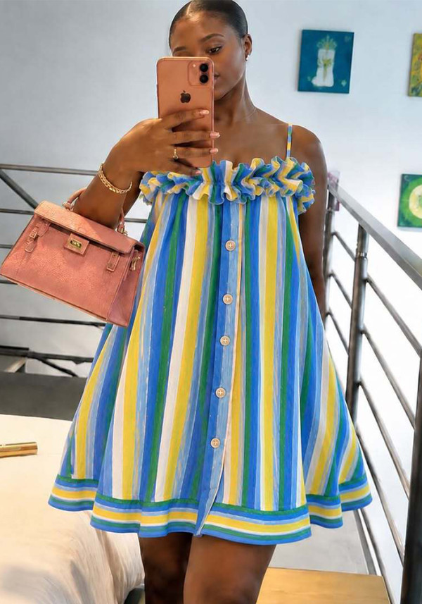 Summer Holiday Women's Striped Strap Loose Fashion Dress