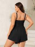 Holiday Plus Size Women's V-Neck High-Waist Skort Swimsuit with Pockets