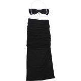 Women's Pearl Embellished Bandeau Top and Low-Waist Bodycon Maxi Skirt Set