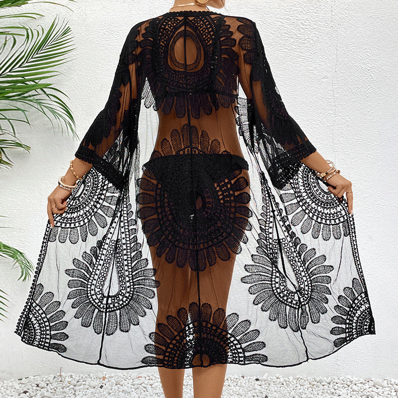 Lace Embroidered Cardigan Cover-Up for Beachwear