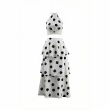 Women's Polka Dot Halter Neck Low Back Crop Top and Slim Waist Cascading Ruffle Long Skirt Set