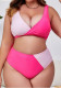 Plus Size Women's V-Neck Colorblock High-Waist Two-Piece Bikini Swimsuit