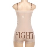 Spring Summer Women's Letter Print Bodycon Strap Jumpsuit