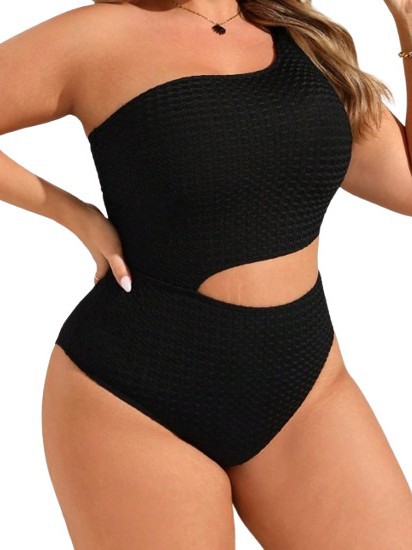 Plus Size One-Shoulder Cutout One-Piece Swimsuit