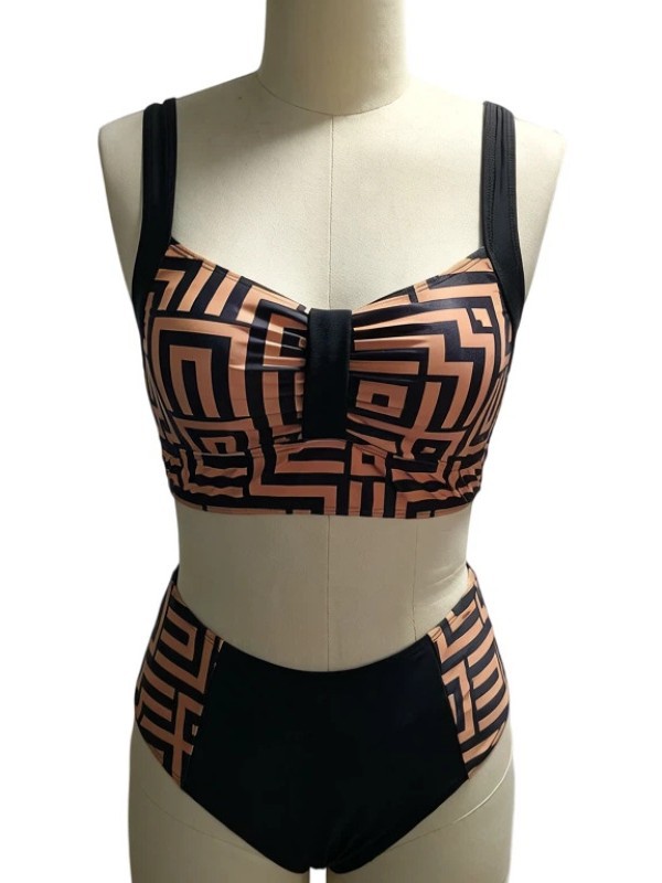 High-Waist Patchwork Two-Piece Bikini Swimsuit for Beachwear