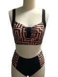 Women's High-Waist Patchwork Two-Piece Bikini Swimsuit