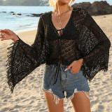 Women's Seashell Pattern Fringe Bell Sleeve Beach Cover-Up