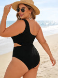 Plus Size Women's One-Shoulder Cutout One-Piece Bikini Swimsuit