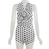 Summer Women's Polka Dot Halter Neck Low Back Bodycon Jumpsuit