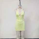 Summer Women's Solid Color Sexy Casual Knitted Beach Cover-Up Skirt Set