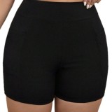 Plus Size Women's Solid Color High-Waist Square Leg Swim Shorts