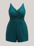 Holiday Plus Size Women's V-Neck High-Waist Skort Swimsuit with Pockets