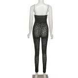 Summer Women's Flocked Strap Bodycon Tight-Fitting Jumpsuit