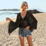 Women's Seashell Pattern Fringe Bell Sleeve Beach Cover-Up