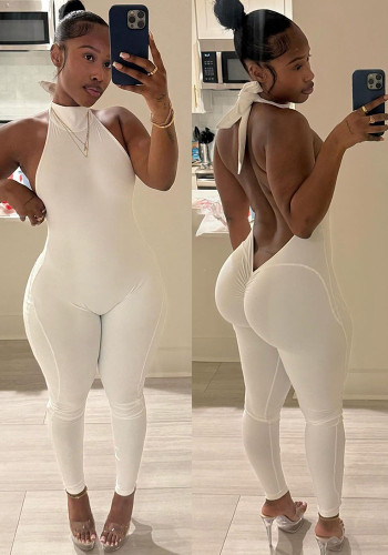 Spring Women's Halter Neck Low Back Tight-Fitting Jumpsuit
