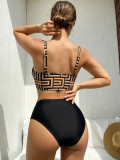Women's High-Waist Patchwork Two-Piece Bikini Swimsuit