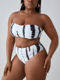 Plus Size Women's Strapless Bikini Three-Piece Set with Long Sleeve Cover-Up