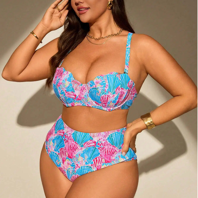 Plus Size Printed Underwire Two-Piece Bikini Swimsuit