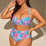 Plus Size Women's Printed Underwire Two-Piece Bikini Swimsuit