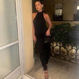 Spring Women's Halter Neck Low Back Tight-Fitting Jumpsuit