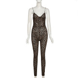 Summer Women's Flocked Strap Bodycon Tight-Fitting Jumpsuit