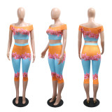 Women's Fashion Printed Off-Shoulder High-Waist Top and Pants Set