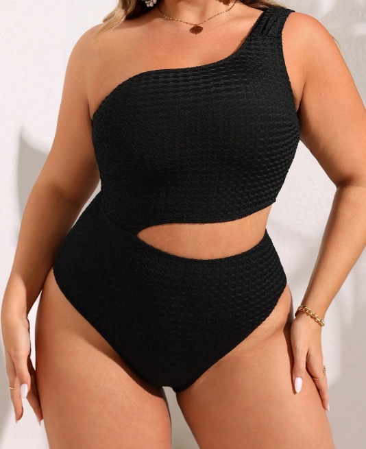 Plus Size One-Shoulder Cutout One-Piece Swimsuit