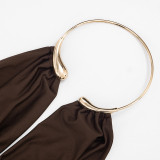 Summer Women's Solid Color Sleeveless Metal Ring Halter Cowl Neck Bodycon Dress