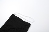 Women's Pearl Embellished Bandeau Top and Low-Waist Bodycon Maxi Skirt Set