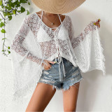 Women's Seashell Pattern Fringe Bell Sleeve Beach Cover-Up