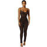 Summer Women's Flocked Strap Bodycon Tight-Fitting Jumpsuit