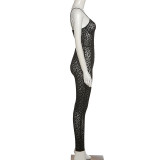 Summer Women's Flocked Strap Bodycon Tight-Fitting Jumpsuit