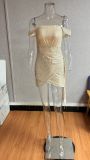 Women's Chic Off-Shoulder Sequin Solid Color Bodycon Evening Mini Dress