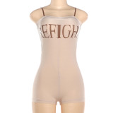 Spring Summer Women's Letter Print Bodycon Strap Jumpsuit