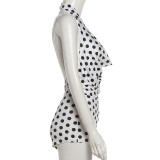 Summer Women's Polka Dot Halter Neck Low Back Bodycon Jumpsuit