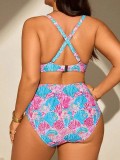 Plus Size Women's Printed Underwire Two-Piece Bikini Swimsuit