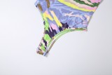 Summer Women's Colorblock Bodycon Bodysuit and Cropped Pants Set