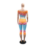 Women's Fashion Printed Off-Shoulder High-Waist Top and Pants Set