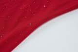 Women's Red Sequin Strap Ruffle Bodycon Party Mini Dress