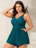 Holiday Plus Size Women's V-Neck High-Waist Skort Swimsuit with Pockets
