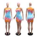 Women's Fashion Printed Sleeveless Bodycon Dress