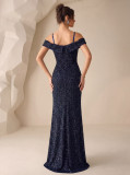 Women's Off-Shoulder High Slit Strap Evening Gown