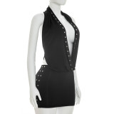 Summer Women's Halter Cowl Neck Tie-Up Top and Bodycon Skirt Two-Piece Set