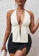 Summer Women's Halter Neck Lace-Up Low Back Sleeveless Corduroy Crop Tank Top