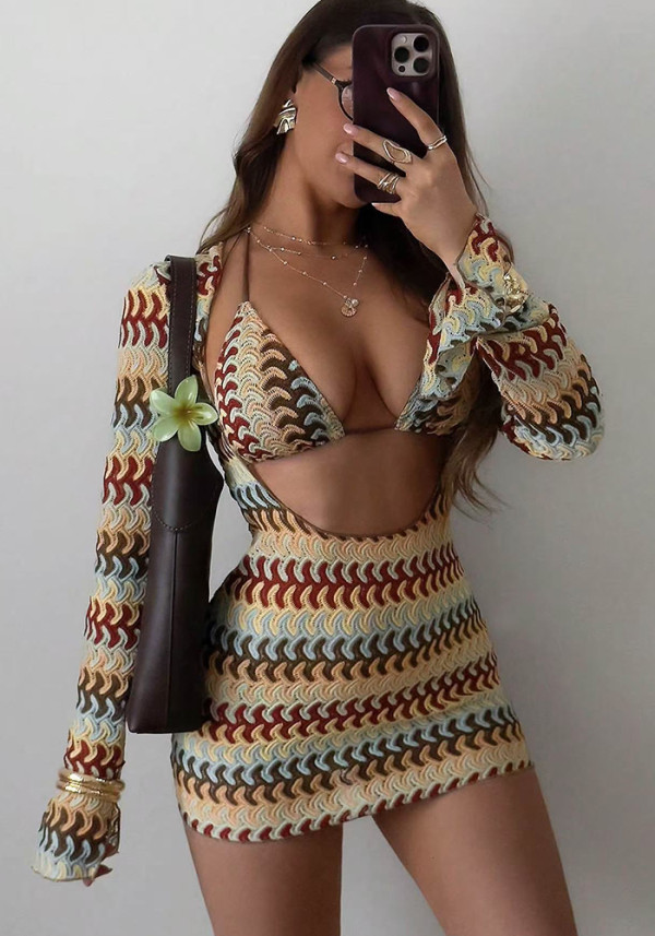 Women's Low Back Bodycon Cover-Up Mini Beach Dress