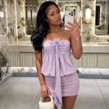 Women's Fashion Strapless Low Back Lace-Up Feather Patchwork Bodycon Dress