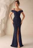 Women's Off-Shoulder High Slit Strap Evening Gown